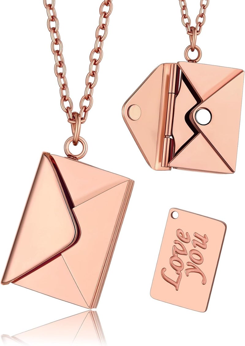 KeyStyle Personalized Envelope Locket Necklace for Women, Custom Love Letter Message Necklaces Birthstone Photo Jewelry Mother's Day Christmas Gift for Fiancee Mom Wife - Image 1